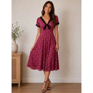 Unique Vintage x GB Retro Clock Fit & Flare Dress Wedding Guest Cottagecore Chic